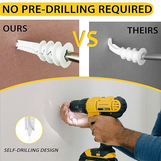 100PCS Self Drilling Drywall Anchors and #8 Screws, Wall Anchors for Drywall Heavy Duty Holds Upto 75LB, No Pre Drill Hole Required, Dry Wall Screws and Anchors Kit and Screwdriver