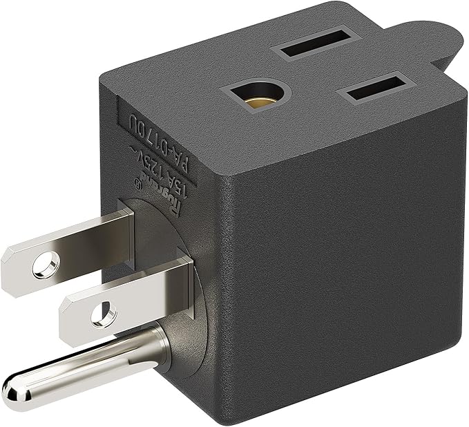 90 Degree Adapter Upward Angled, USA 3-Prong Male-Female Adapter, 90 Degree Angled USA Male Female Plug, 5-15P to 5-15R Direction Changer Space Save Plug Black PA-0170U