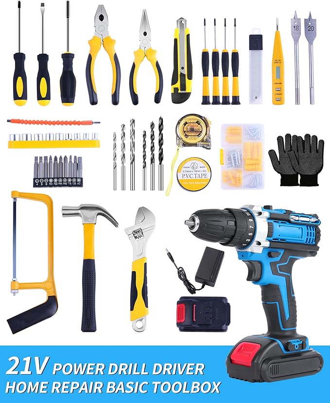 Electric Screwdriver Drill Bit Set Kit, Home cordless drill tool box, Small Hand Drill ToolSet, Essential Portable Power Drills Set for Men, Battery Operated 20v Engineer's Tool