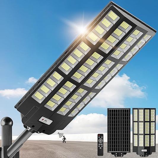 10000W Solar Street Lights - Wide Angle Solar Lights Outdoor Motion Sensor, Commercial Parking Lot Light Dusk to Dawn, 7000K LED Street Light IP66 Waterproof with Remote Control (1Pack)