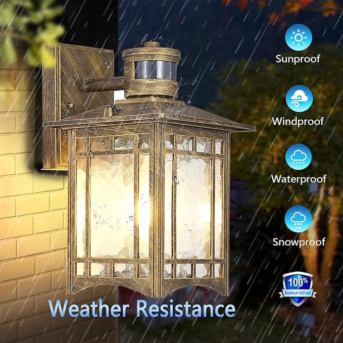 2 Pack Bronze Outdoor Motion Sensor Lights - Dusk to Dawn Lighting Fixture for Outside House Exterior - Wall Mount Porch Lantern with Yard Front Motion Detector - Garage Patio Anti-Rust Light