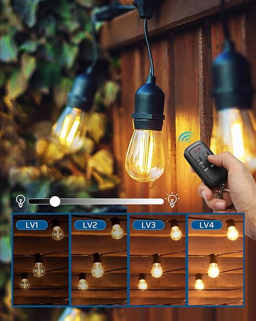 DEWENWILS Outdoor Dimmer for String Lights, Remote Control Plug, 100FT Range, Waterproof Plug in Dimmer for Dimmable LED/Tungsten Bulbs, FCC Listed