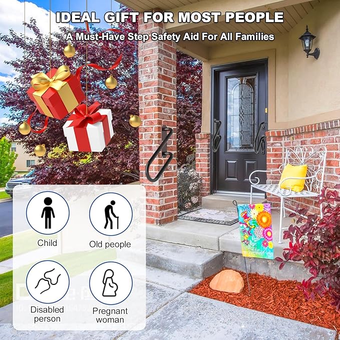 Jamb Mount Handrails for Outdoor Steps-1-2 Step Waterproof Stairs Railing-Powder Coated Side Mount Hand Rails for Indoor Stairs-Non-Slip Staircase Grab Rail for Deck/Porch/Mobile Home/Short Stairway