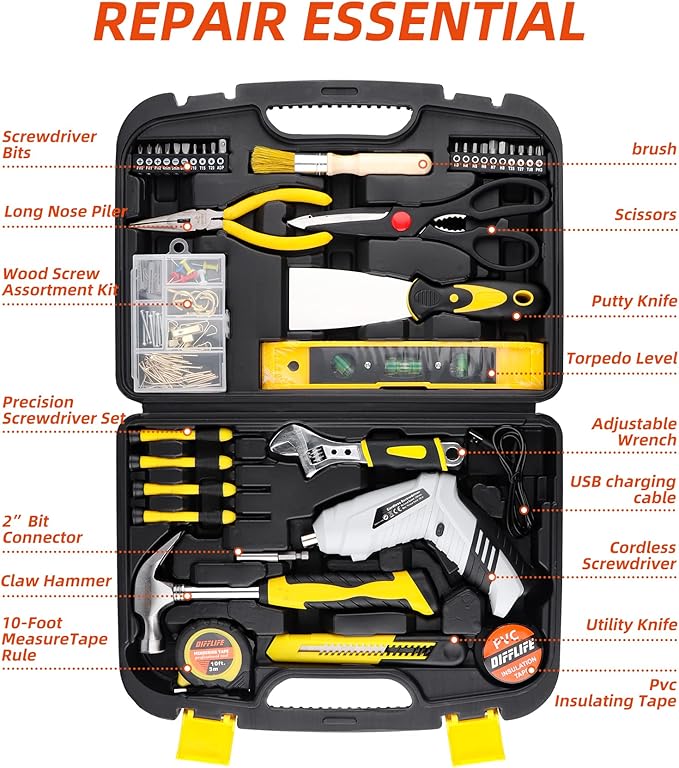 136 Piece Tool Set,General Household Hand Tool Kit with Plastic Toolbox Storage Case-136 Piece…