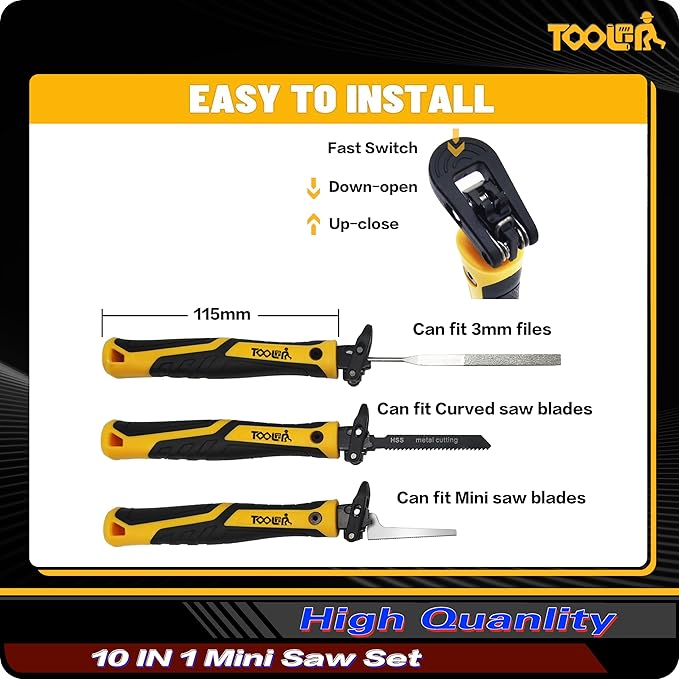 10-In-1 Model Craft Hand Saw & File Set. DIY Mini Razor Saw&File Kit for Handcrafted, Modeling, Plastic, and Other Fine Cutting, Reliable Blade Quick Change Mechanism