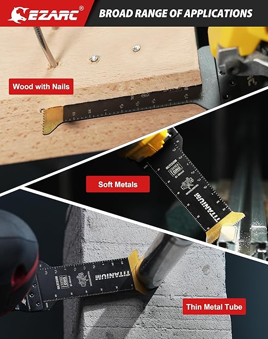 EZARC Titanium Oscillating Saw Blades, Extra-Long Oscillating Multitool Blades for Metal, Wood Nails, Screws Cutting, Plastic, 10 Pack