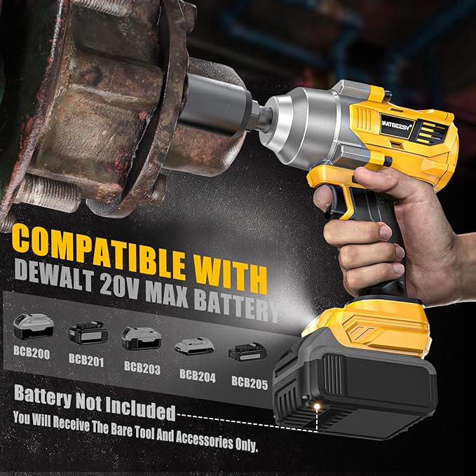 Impact Wrench Compatible with DeWalt 20V MAX Battery: 1/2 Inch Hog Ring Impact Driver - 1000N.m(750ft-lbs) Cordless Impact Gun - Brushless Motor with LED Light And Blet Clip - Tool Only