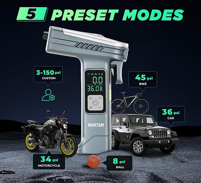 6IN1 Portable Tire Inflator Bike Pump|Escape Tool with Safety Hammer and Seat Belt Cutter|Car Tire Air Pump|Digital Tire Pressure Gauge|Car Accessories for Emergency