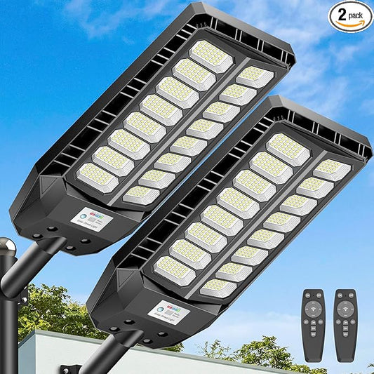Deepn Solar Lights Outdoor 8000W, Solar Street Lights Outdoor IP67 Waterproof, 480 LED Security Flood Light 7000K Street Light 300000LM with Motion Sensor & Dusk to Dawn for Pathway, Yard 2 Pack