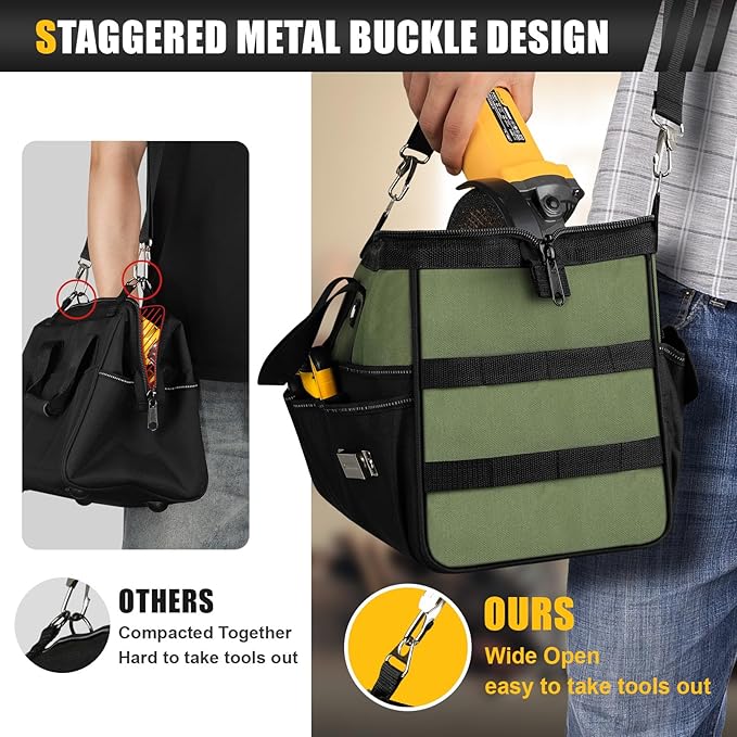 18-Inch Large Tool Bag, 16-Pocket Portable Tool Box Organizer Storage, Heavy Duty Tactical Toolbag with Big Zipper, Travel Carry Toolbox, Father Day Dad Men Electrician Contractor Welding Gift