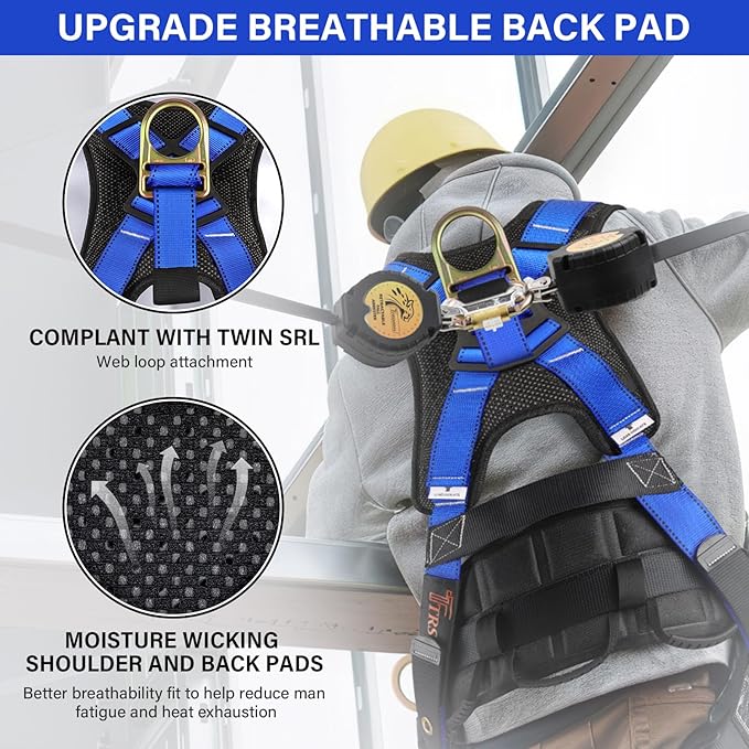 Trsmima Safety Harness Fall Protection - Roof Full Body Harness Men Construction Work Belt Tongue & Quick Connected Buckle