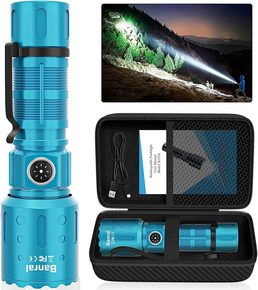 Flashlights High Lumens Rechargeable, Super Bright Long Range Small Powerful Flashlight, 6 Modes LED Tactical Pocket Waterproof Flash Light for Home Emergency (1, Turquoise)