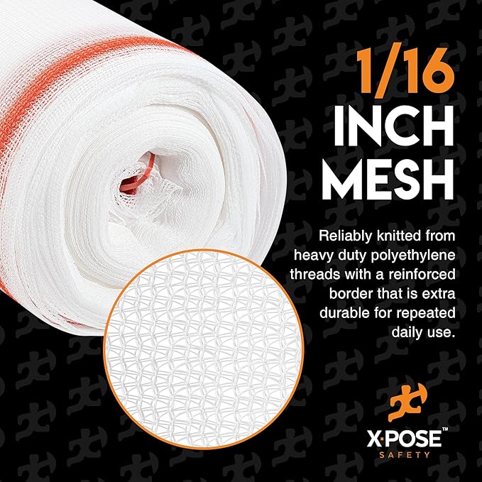 Construction Safety Debris Netting - 150 Ft Temporary Material Roll, 1/16" Mesh Scaffold Net Enclosure, Barricade, Visibility Barrier, Fencing Roll, Heavy Duty Fire Retardant 8.5 ft x 150 ft, White