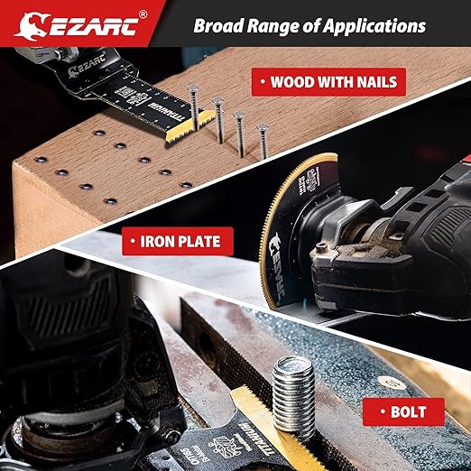 EZARC Titanium Oscillating Saw Blades Kit 4 PCS, Plunge Cutting Multitool Blades for Metal Wood Nails Screws, Flush Cut Universal Quick Release Multi Tool Blades Kits, Tool Blades Fit Multiple Models