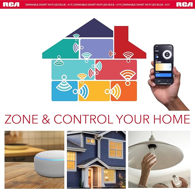 RCA Smart Light Bulbs, WiFi LED Light Bulb, Dimmable LED Lights, Dimmable 800 Lumens 10W (60W EQ A19), Compatible with Alexa and Google, Control from Anywhere with Smartphone, 2700K Soft White, 1-PK