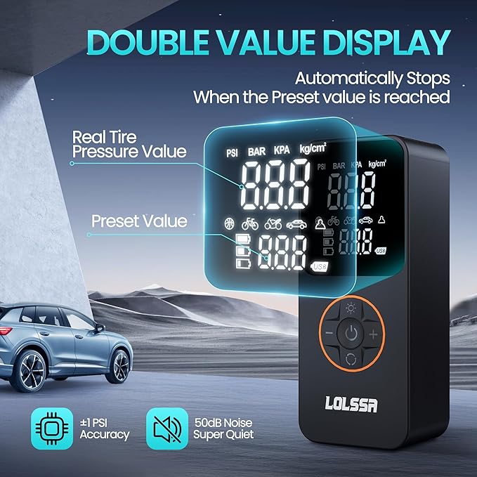 Tire Inflator Portable Air Compressor-Tire Pump 150PSI Cordless Electric for Car, Motorcycle, Bike, Ball, with Tire Gauge Pressure, Dual-Use Type