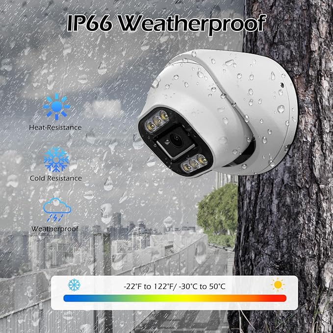 4K Security Audio Dome Camera 8MP (2160P) Smart Dual Light PoE Turret AI Human Detection 2.8mm 106° Wide Angle Lens Color Night Vision Built-in Mic IP67 Waterproof Compatible with NVR