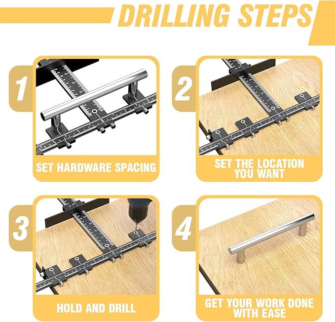 Extended Cabinet Hardware Jig Kit, 32-inch & 16-inch Detachable MAX Cabinet Handle Jig with Auto Center Punch, Aluminium Alloy Cabinet Handle Template Drill Guide, Drawer Pull Jig for Handle Knob Pull