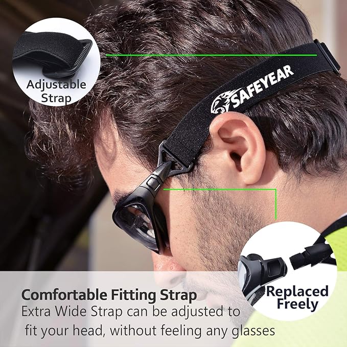 SAFEYEAR Anti Fog Safety Glasses- SG002 Clear Scratch Resistant Work Glasses No-Slip Safety Goggles Lab Grinding Chemistry