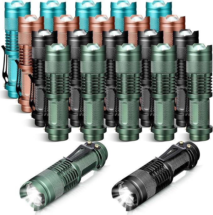 Fumete 20 Pieces LED Flashlight Mini 3 Mode Tactical Torch Small Water Resistant Pocket Flash Light Adjustable Focus Light Pen for Men, Father, Indoor Outdoor Hiking(Multicolor 2)