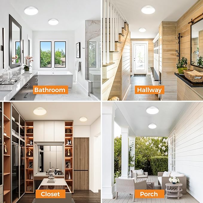 slochi 4Pack Motion Sensor Light Indoor Wired PIR, 3000K/4000K/6500K Closet Lights Motion Sensored, 15W 1500LM 7 in, Timer, Motion Activated Flush Mount Ceiling Light for Hallway Wall Pantry, White