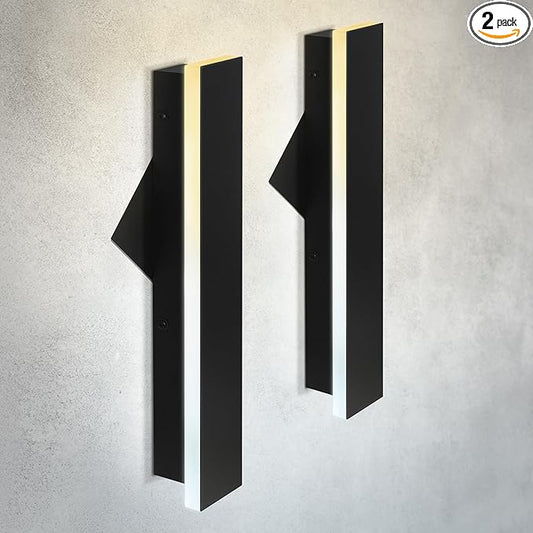 ASD LED 18" Long Wall Mount Light Fixture, Outdoor & Indoor Linear Sconce | 3CCT, Dimmable, Waterproof, Anti-Rust, ETL Listed | 18W 1200LM 3000-5000K 100-277V | Exterior Porch Lighting | Black, 2 Pack