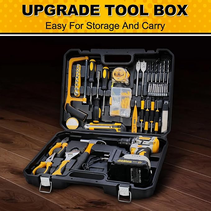 20V Brushless Drill Set, Cordless Power Drill with 2.0Ah Battery,119 PCS Combo Tool Kit for Men, 10mm 3/8" Keyless Chuck, 21+1 Torque Setting Power Tool Set for DIY Garden House Office Repair