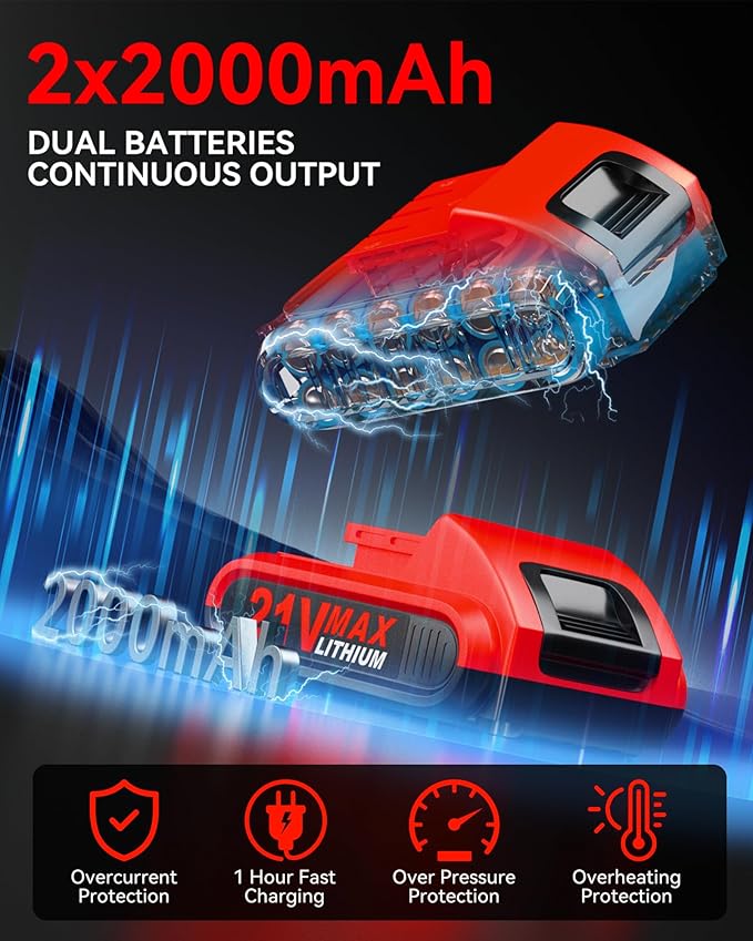 Drill, 21V Cordless Drill with Dual 2.0Ah Power Pack and Charger, Electric Power Drills Set, 3/8 Inch Chuck, 25+1 Torque, 2 Speed 29 Accessories Tool for DIY, Gifts