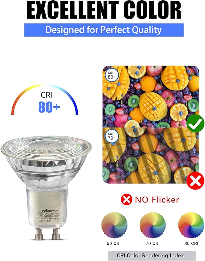 Lumiverse 24 Pack GU10 LED Bulb, Non-dimmable 4W (35W Equivalent) 100 Degree Flood Beam 5000K Daylight White, Halogen Replacement for Kitchen, Living Room, Bedroom