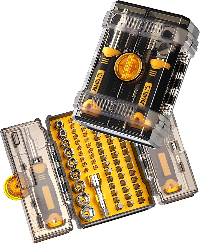 78 PCS Ratcheting Screwdriver Set Ratchet Wrench Socket Set, with Magnetic Precision Screwdriver Set, Portable, Repair Tool Kits, Double-Layer Design for Computer/Bike/Car/Electronics