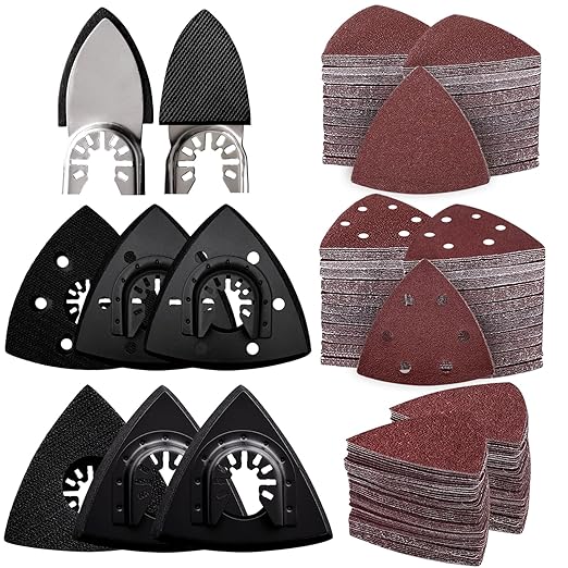 161Pcs Oscillating Tool Sanding Pad Kit, 3Pcs 3-1/2 Inch Perforated Triangle Sanding Pads 3Pcs Triangle Sanding Pads and 2Pcs Finger Sanding Pad, 150Pcs Multitool Sandpaper