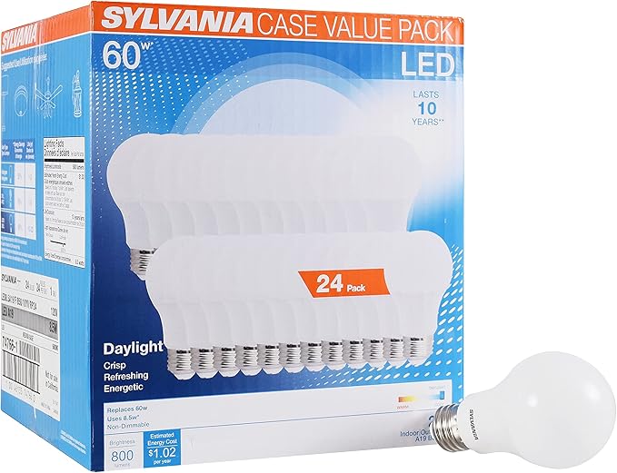 Sylvania LED A19 Light Bulb & Sylvania ECO LED A19 Light Bulb, 100W Equivalent, Efficient 14.5W, 7 Year, 1450 Lumens, Non-Dimmable, Frosted, 2700K, Soft White - 6 Pack (40885)