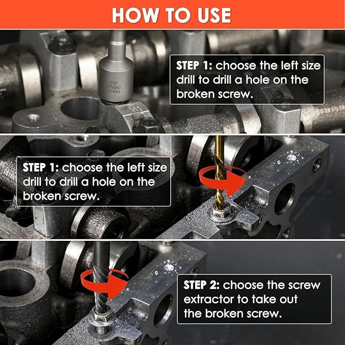 THINKWORK 16pcs Screw Extractor, Spiral Bolt Extractor Kit, Easy Out Left Hand Drill Bit Set, HSS Steel Cobalt Reverse Drill Bits for Stripped, Broken, Rusted, Rounded Screws, Bolts, Nuts, Fasteners