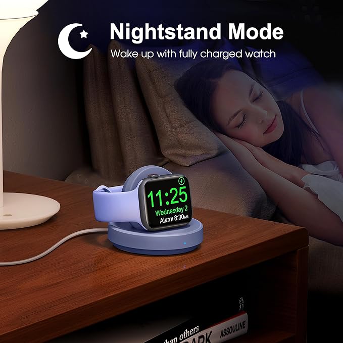 Portable Magnetic Charging Dock for Apple Watch, Wireless Fast Watch Charger Stand with Charging Cable, Support Nightstand Mode, Compatible with Apple Watch 10 9 8 7 SE 6 5 4 3 2/Ultra 2-Purple