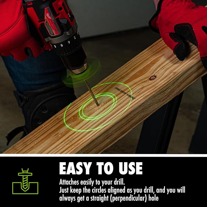 BullseyeBore Core CG1-101 Drill Guide for Straight Holes - Magnetic Drill Attachment with High Vis Green Laser for Visual Worksurface Alignment - Compatible with Common & Specialty Bits from 2” to 8”