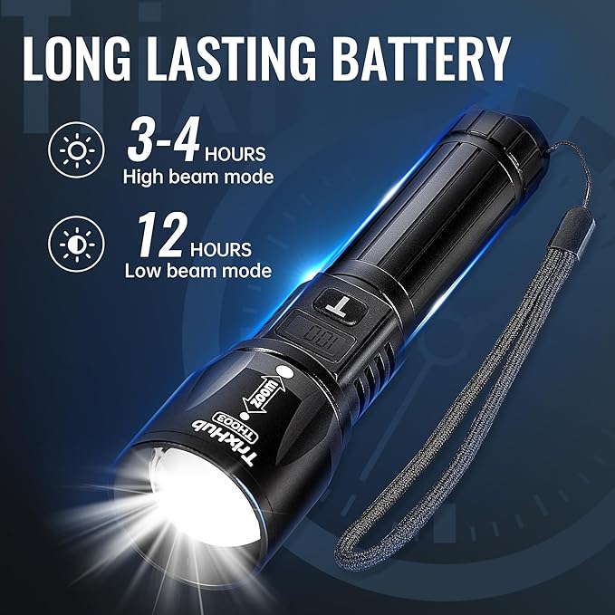 Rechargeable Flashlights 2 Pack, High Lumens Super Bright Flashlight with LCD Digital Display, 5 Adjustable Mode Powerful Tactical Flashlight, Waterproof Flashlights for Camping Hiking