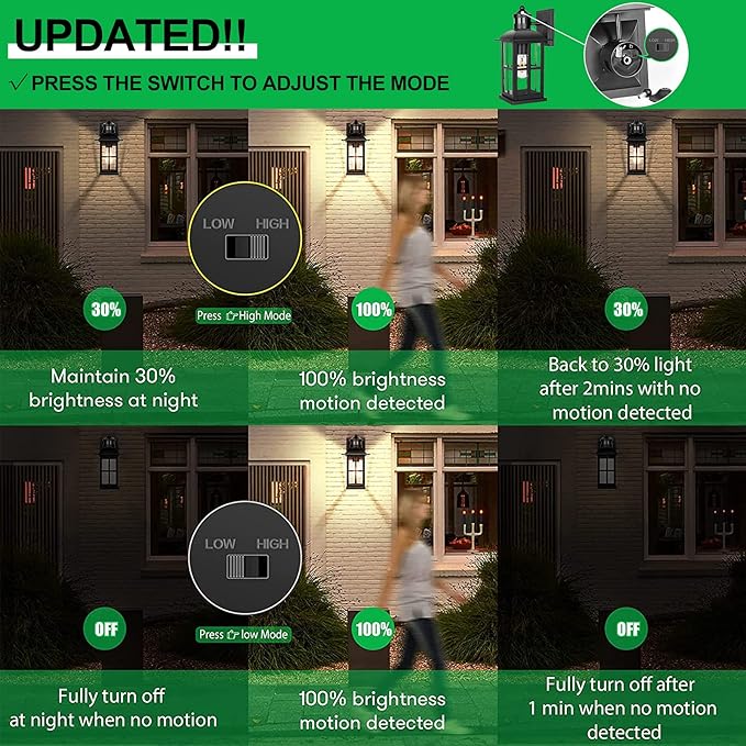 13in Motion Sensor Porch Lights, Anti-Rust 100% Aluminum Dusk to Dawn Outdoor Light Fixtures, Exterior Wall Lanterns Sconce Lighting Black, Outside Lights for House Wall Mount for Entryway Garage