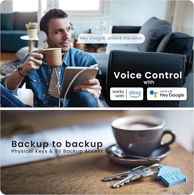 Lockly Secure Pro Smart Lock Wi-Fi, Keyless Entry Digital Keypad Door Lock, 3D Biometric Fingerprint Sensor Front Door with Handle, Voice Control & Auto Lock - Latch Edition