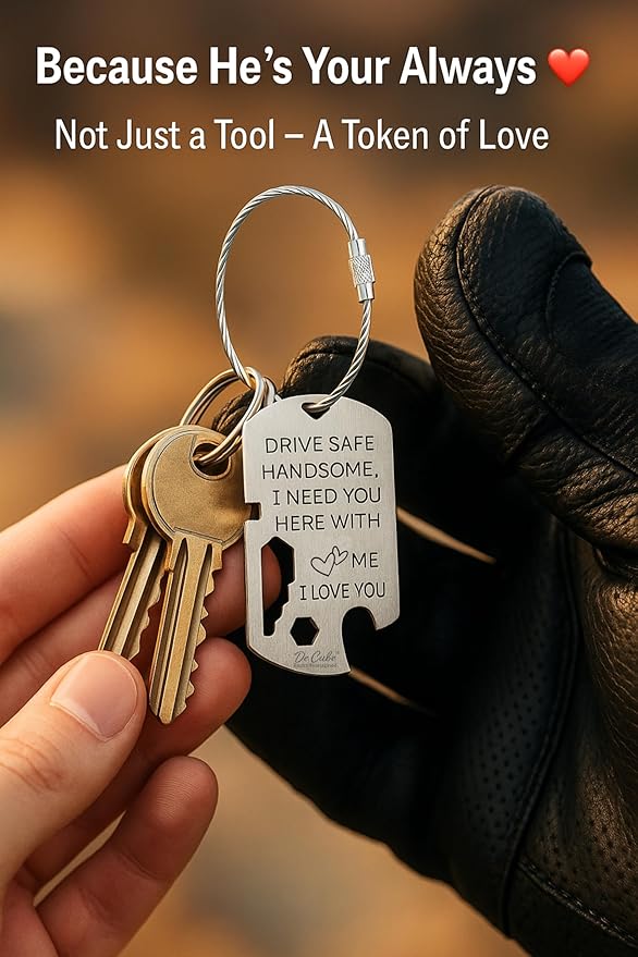 Drive Safe Handsome Keychain Multi Tool | 6-in-1 Stainless Steel EDC Gift for Him | Wrench, Ruler, Bit Driver, Bottle Opener, Wire Stripper & Bender