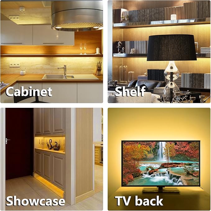 Under Cabinet LED Lighting kit, 6 PCS LED Strip Lights with Remote Control Dimmer and Adapter, Dimmable for Kitchen Cabinet,Counter,Shelf,TV Back,Showcase 2700K Warm White, Bright, Timing