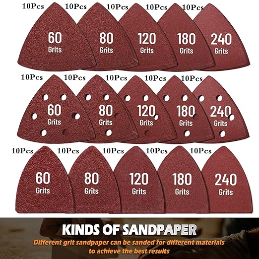 161Pcs Oscillating Tool Sanding Pad Kit, 3Pcs 3-1/2 Inch Perforated Triangle Sanding Pads 3Pcs Triangle Sanding Pads and 2Pcs Finger Sanding Pad, 150Pcs Multitool Sandpaper