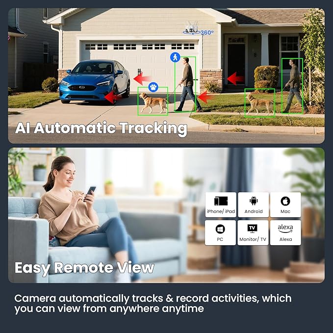 XMARTO 10X Zoom WiFi6 Security Camera System Wireless Outdoor/Indoor, 10CH 4K NVR with 10X 6MP HD Dual Lens Cameras with Auto Tracking, 1TB HDD (Plug-in 24/7 Surveillance, Long Range WiFi)