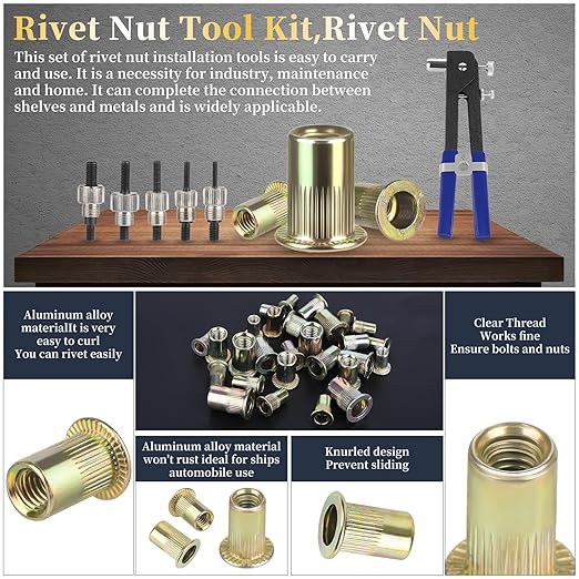 Rivet nut Tool kit,rivnut Tool,500Pcs Metric Rivet Nut Combination (M3/M4/M5/M6/M8) Nutsert Tool kit，Suitable for Automotive, Marine, Decoration, Furniture, Industry, Rivet nut Set