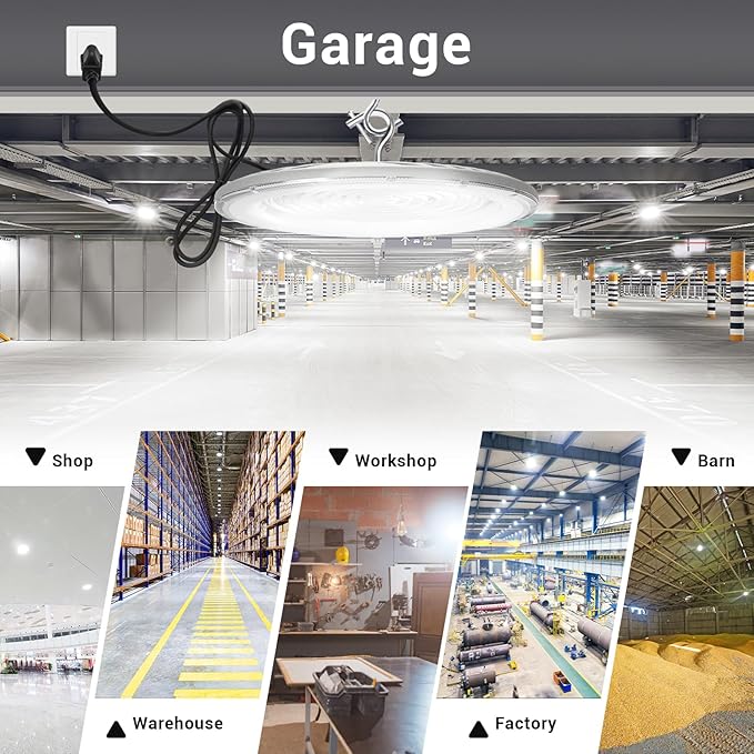 6 Pack 400W UFO Led High Bay Light,120VAC,5000K Daylight Commercial Bay Lighting,IP66 Waterproof,61050LM,1750W MH/HPS with Plug Area Lighting for Warehouse/Shop/Workshop/Barn/Gym/Factory