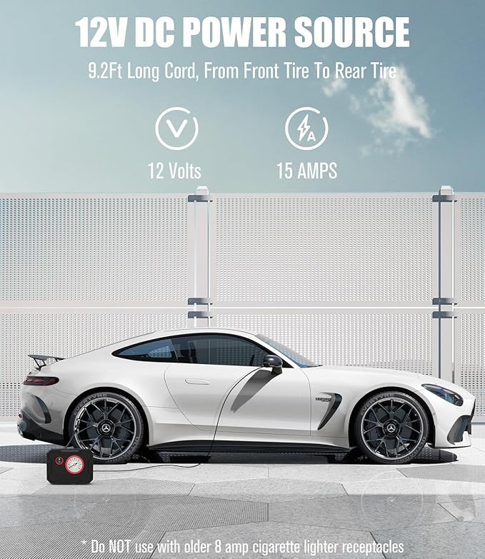 AVID POWER 12V Tire Inflator Portable Air Compressor, Portable Car Air Pump w/Display Gauge and LED Light, Air Pump for Car Tires, Bike, Motorcycle, Compact, Lightweight (Dark Red)