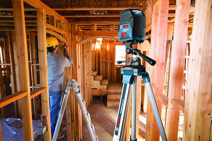 BOSCH GCL 2-160 65 Ft Self-Leveling Cross-Line Laser with Plumb Points, Includes Magnetic Rotating Mount, Ceiling Grid Clip, Laser Target Plate, 3 AA Batteries, & Hard Carrying Case