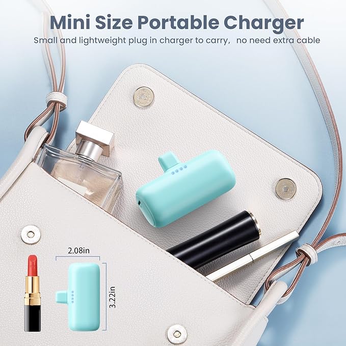 [2-Pack] Mini Portable Charger for iPhone,5200mAh Ultra Compact PD Fast Charging Power Bank,Plug-in Battery Pack Travel Cordless Phone Charger,Compatible with iPhone 14/14Pro/13/12/11/X/8(Pink+Green)