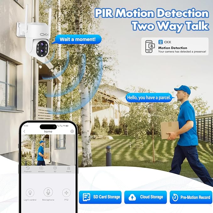 CKK 【Dual Wi-Fi, Dual Lens】 Wireless Security Camera System, 4PCS Outdoor Dual Lens PTZ Cameras Plug & Play for 24/7 Recording, AI Motion Detection/Color Night Vision, 2.4G/5G WiFi, and 1TB HDD.