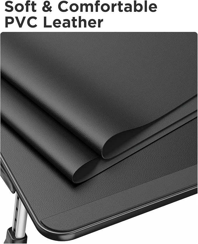 SAIJI PU Leather Laptop Bed Tray Table, Adjustable Laptop Stand with Removable Stopper, Portable Lap Desks with Foldable Legs, Notebook Stand Breakfast Reading Desk for Sofa Couch(Large, Black)