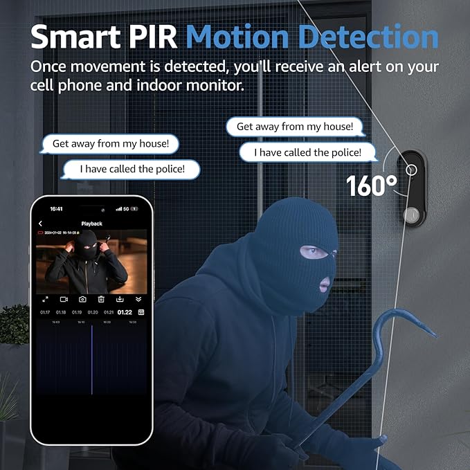 Wireless Video Door Doorbell Intercom with Camera and Monitor, 1080P HD Doorbell Camera with 8" Touch Screen Monitor, Motion Detection, Easy DIY Installation, (Wireless Video doorbell—2)